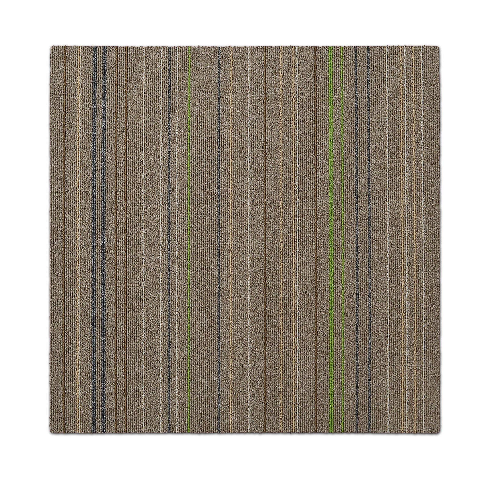 6 m² Teppichfliesen selbstliegend Warschau für Büro & Gewerbe - gestreifte Fliesen Teppiche je 50x50 cm - robuster Teppichboden - Bodenfliesen mit rutschfestem Vinyl-Rücken (Beige-grün, 24 Stück)