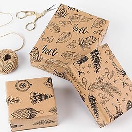 RUSPEPA Christmas Wrapping Paper, Kraft Paper - Red and Black Christmas Designs - 4 Rolls - 30 inches x 10 feet per Roll