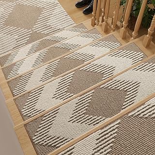 PADOOR 15-Pack 3D Non-Slip Peel & Stick Stair Treads for Wooden Steps - Washable Reusable Rugs, Kid & Pet Safe, 8x30" Brown