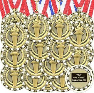 36 Pcs MVP Victory Torch Award Medals with Neck Ribbons Bulk Gold Medals for Awards Volleyball Soccer Football Champion Trophy Most Valuable Player for Team Sports Events Prizes Winner