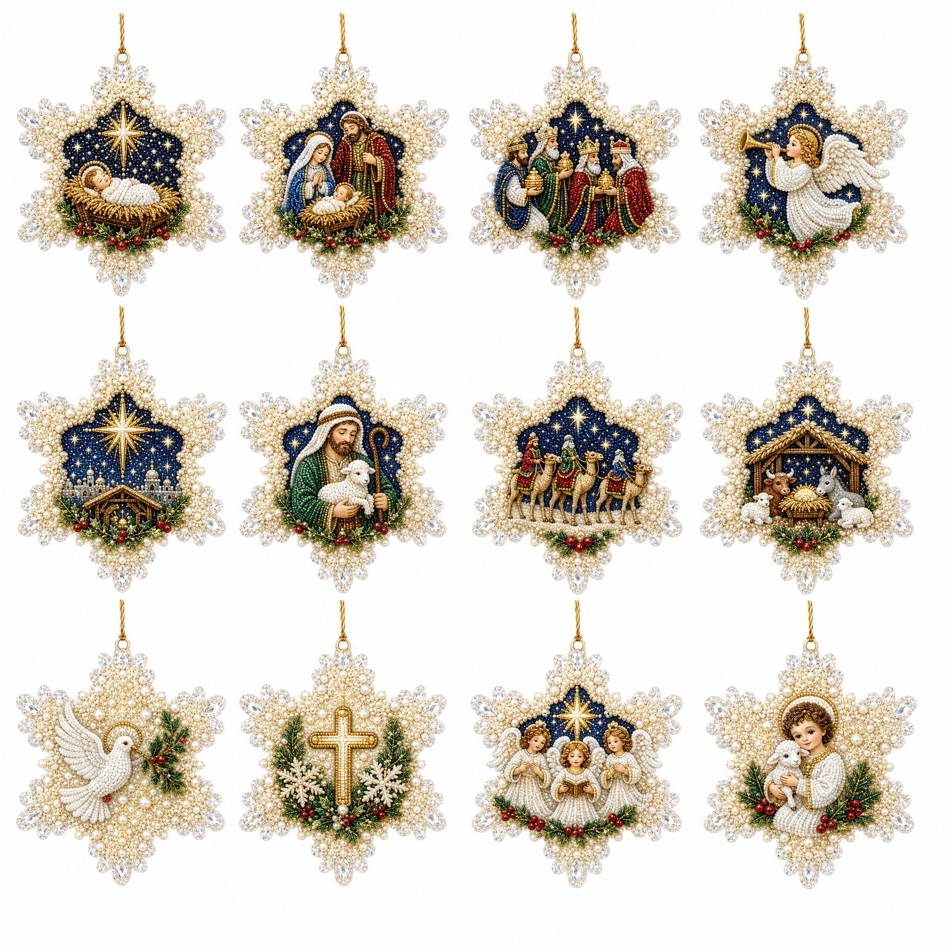 DualBlades 12pcs Diamond Art Christmas Ornaments, DIY Pearl Diamond Art Kits for Adults Hanging Pendant Style Pearl Art Kits for Adults Christmas Decor Craft (Style R) — image 1