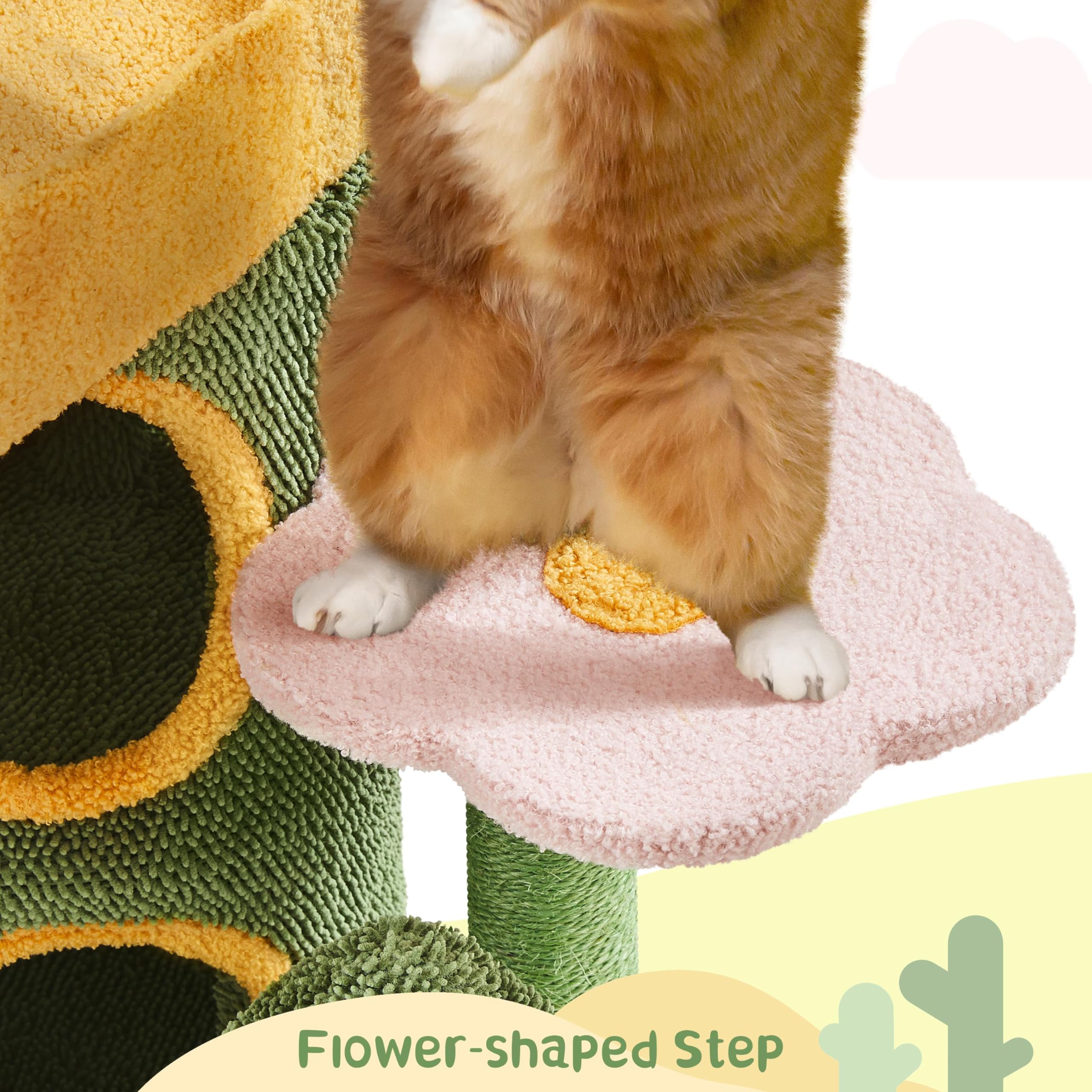 Yaheetech 123 cm Kratzbaum Kaktus Katzenbaum Oase-Thema Mopp/Bouclé-Gewebe | Attraktive Kaktus-Form | FSC-zertifizierte Spanplatten | Platzsparend | mit flauschigen Mopp-Gewebe und Bouclé-Gewebe bezogen