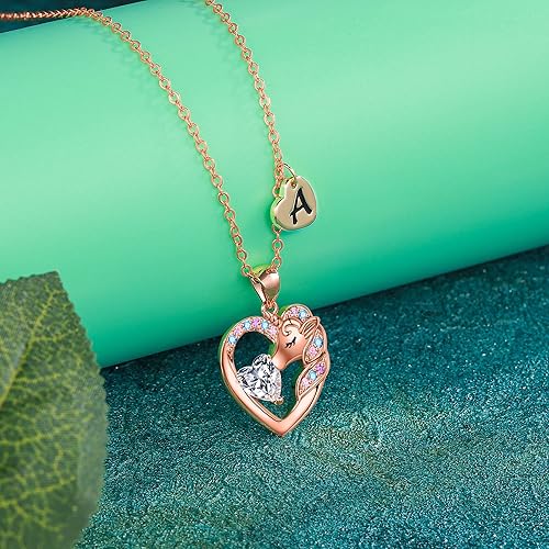 Miniatura 6 de IEFRICH Regalos de unicornios para niñas y niños, collar de corazón, collares de unicornio para niñas, collares con iniciales, joyería de unicornio,