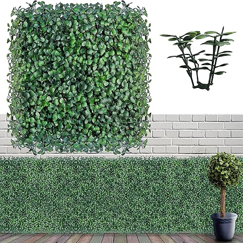 Paneles de pared de césped artificial, 10 x 10 pulgadas, 12P (8.4 pies cuadrados), paneles de boj verdes más densos para decoración de pared verde