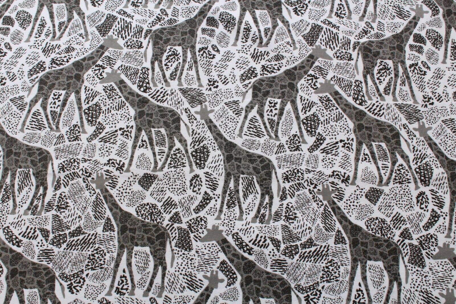 1 Metre Grey Giraffe 100% Cotton Flannel Fabric Brushed Cotton Flannelette Breathable Cotton Safari Giraffe Animals Warm Pajamas