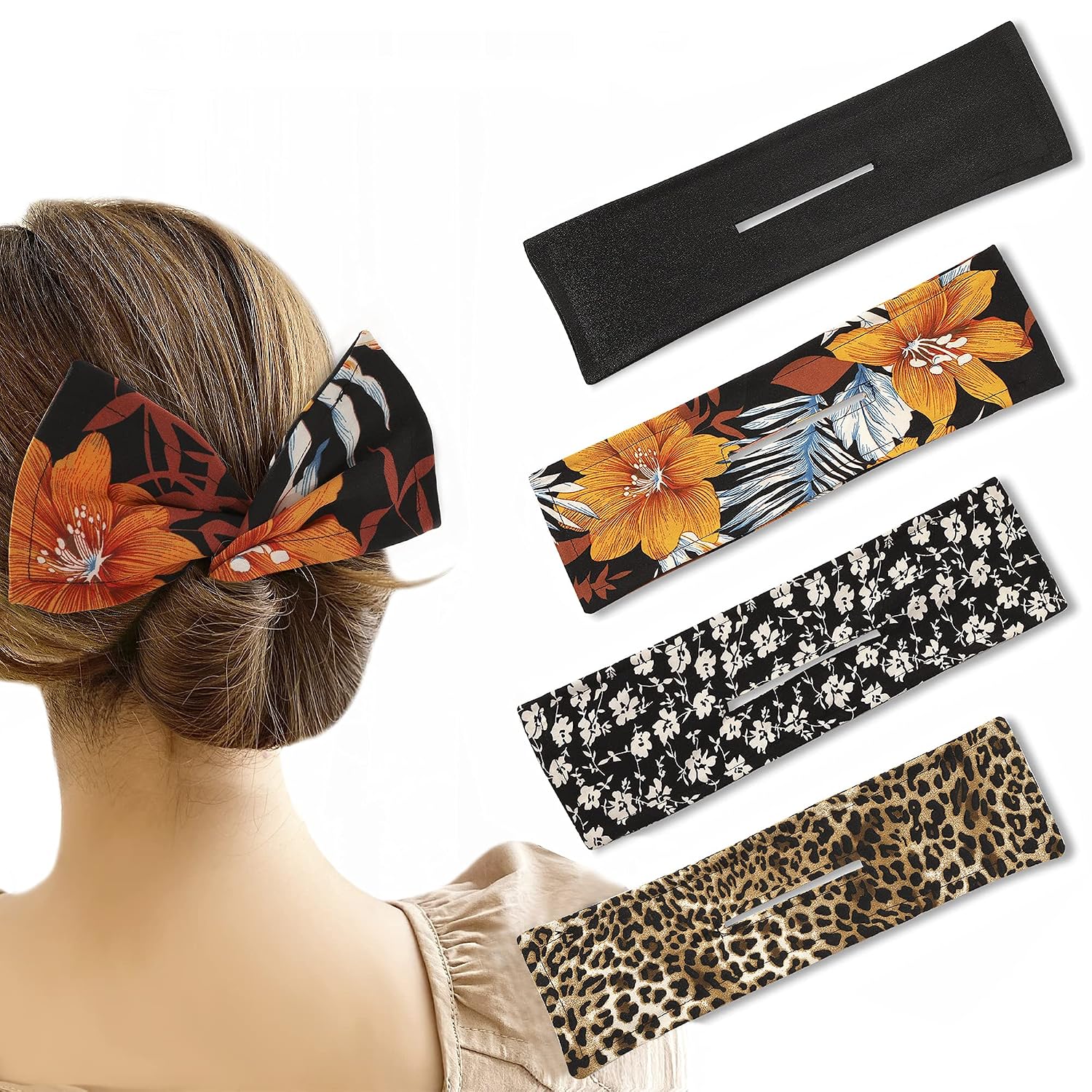 Deft Bun Maker for Hair - Magic French Twist Wire Hair Bun Maker Clip Bohemian Printed Fast Bun Hair Tool Accessories For Women Girls Large Elastics Hair Bands Bow Scrunchies Chignon Maker