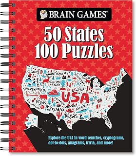 Brain Games - 50 States 100 Puzzles: Explore the USA in Word Searches, Cryptograms, Dot-To-Dots, Anagrams, Trivia, and More!