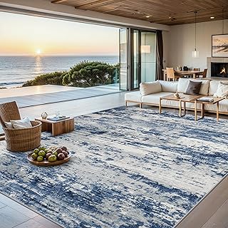 8x10 Area Rugs for Living Room - Washable Rug Modern Abstract Soft Large Neutral Non-Slip Carpet Indoor Floor Thin Carpets for Bedroom Dining Room Farmhouse Nursery Home Office Blue Gray