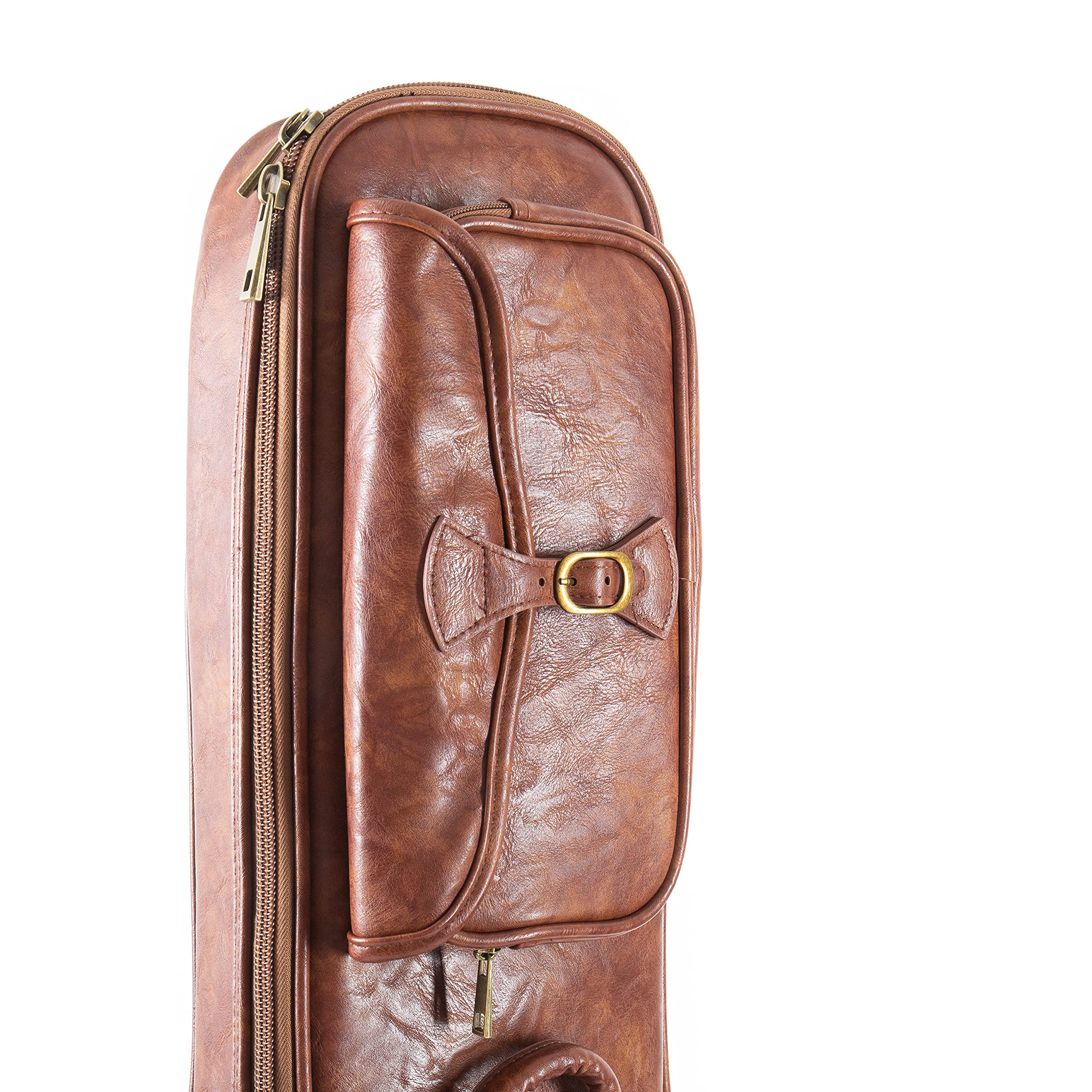 Fame Deluxe E-Gitarre Gigbag im Vintage-Design aus Kunstleder mit Extra-Polsterung, Messing-Applikationen, Rucksackgarnitur, Variables Halskissen & Zubehörtaschen - 107x36x7 cm