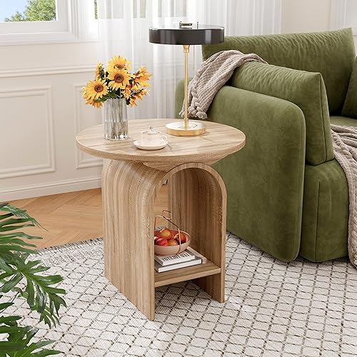 Miniatura 2 de Juego de 2 mesas auxiliares, mesa auxiliar redonda para sala de estar, mesa auxiliar de 2 niveles con almacenamiento y mesa gruesa, mesa central