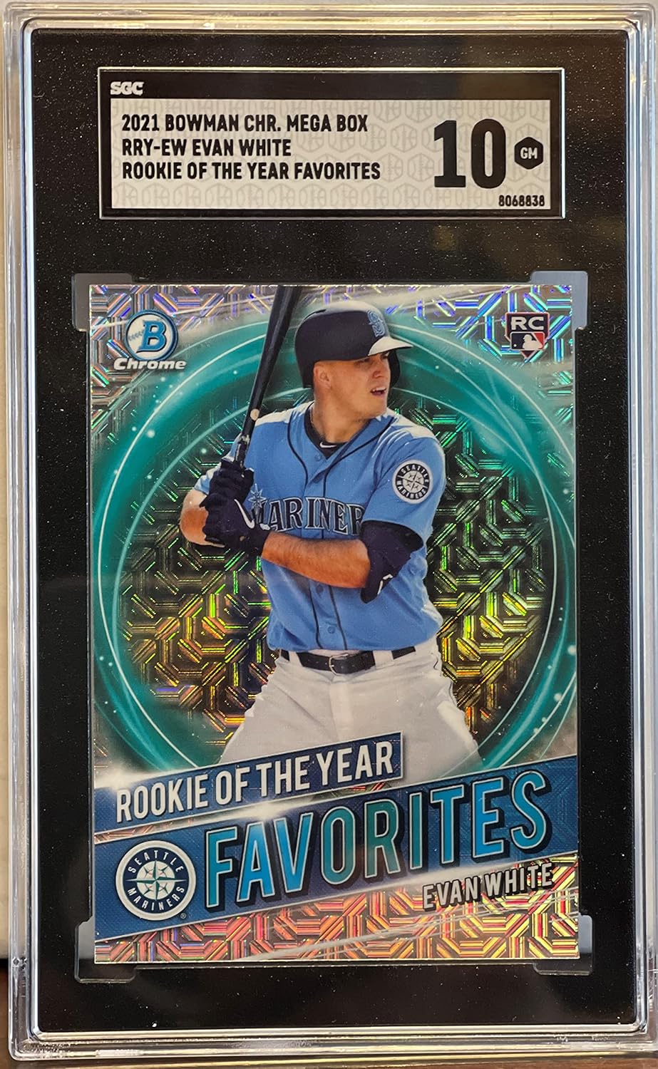 Evan White Graded SGC GM 10 Rookie of the Year Refractor Rookie Card Collectible Football Card - 2021 Bowman Chrome Baseball Card #rRY-EW (Mariners) Free Shipping