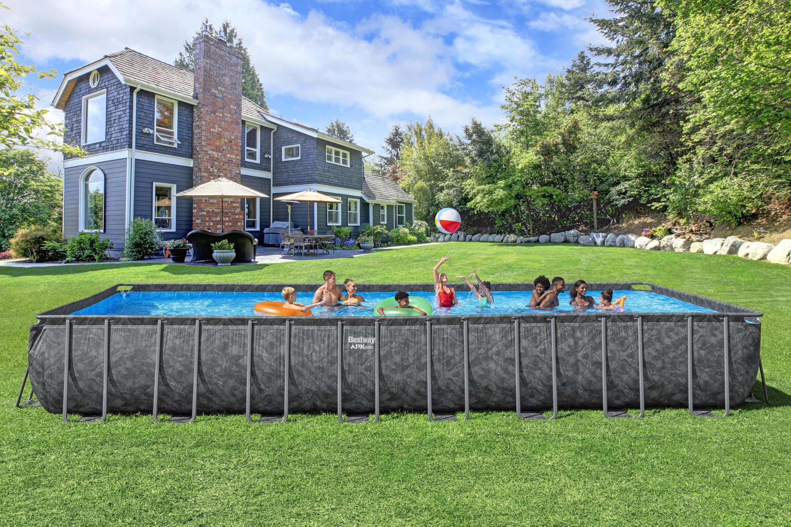 Bestway Kit Piscine Hors Sol rectangulaire APX 365-956 cm x 488 cm x 132 cm - Gris foncé