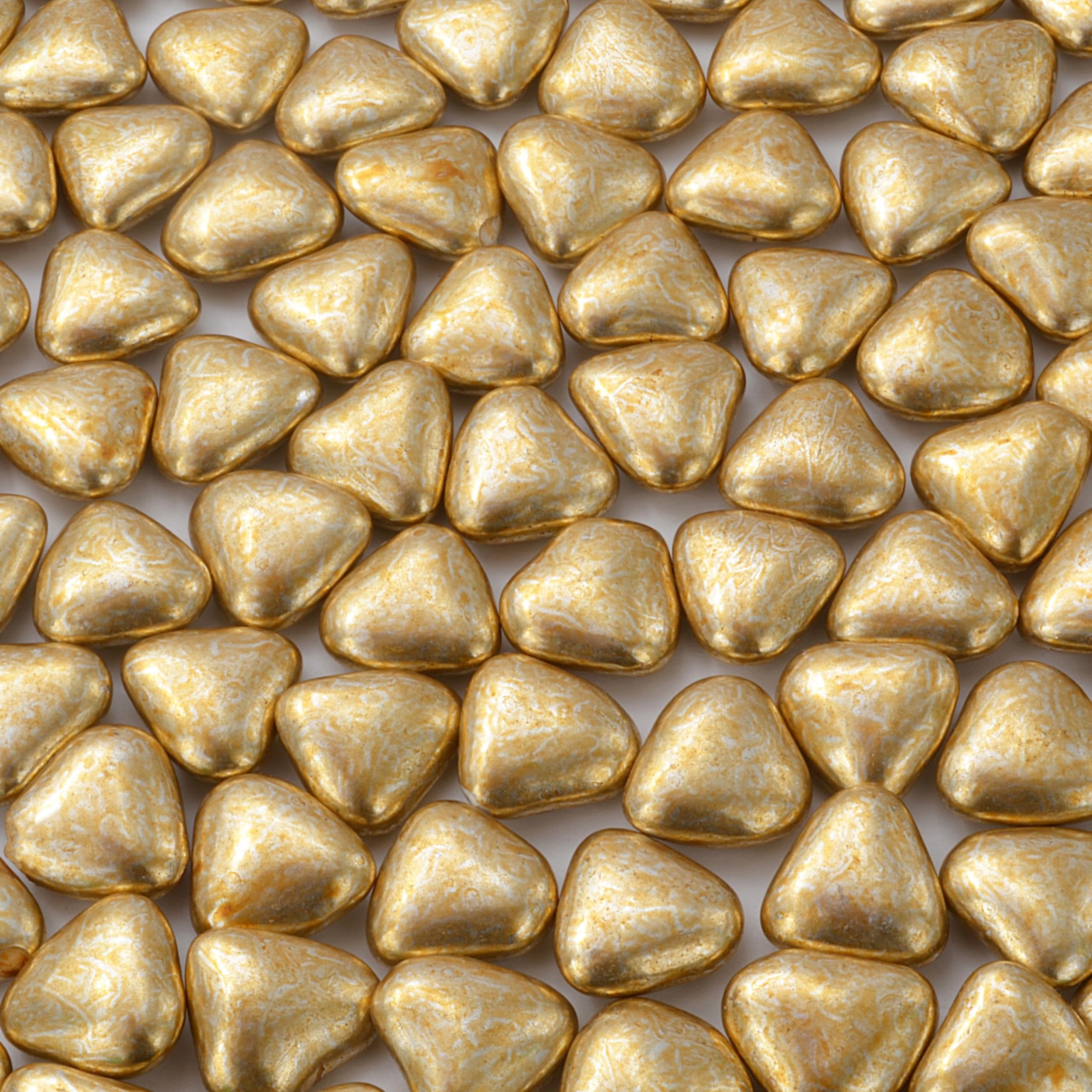 Chocolate Mini Dragees - MINI Heart Shaped Sugar Coated Confectionery - Antique Gold - For Wedding Favours and Baby Showers - Pack of 200 Hearts (200 Grams)