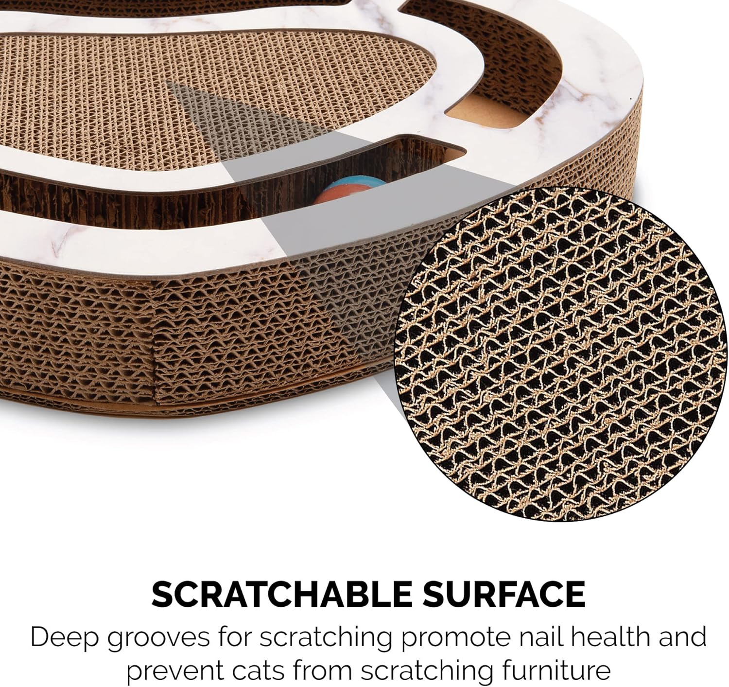 Furhaven Heart-Shaped Corrugated Cat Scratcher Busy Box Toy w/ Catnip - White Marble, One Size : Pet Supplies