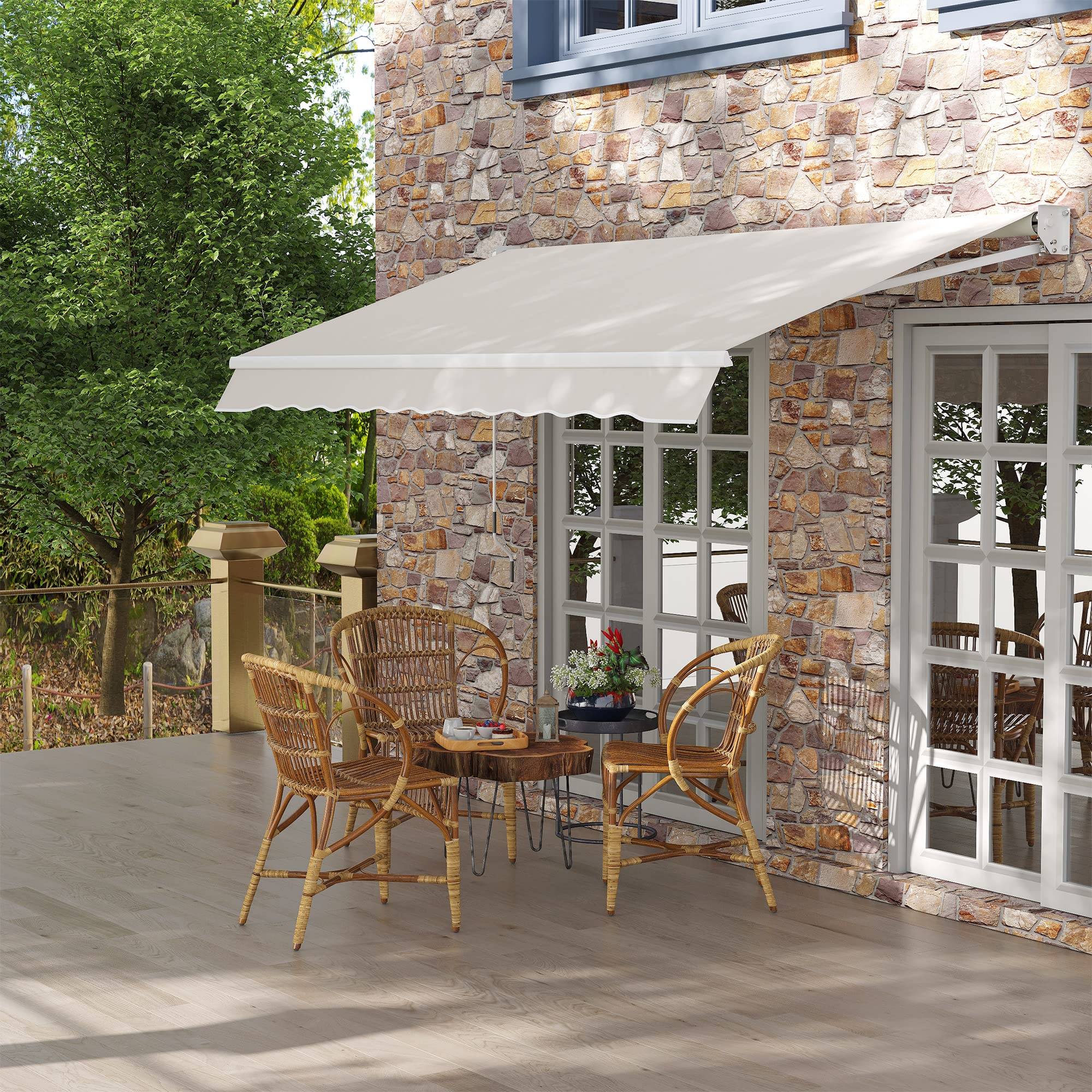 Outsunny Tenda da Sole 2x2.5 m a Bracci Manuali in Alluminio e Poliestere per Esterni, Bianco Crema