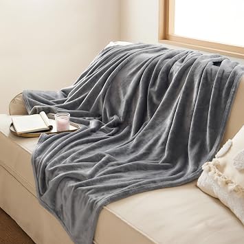 Bedsure Fleece Throw Blanket for Bed - Flannel, Silver Grey, 150x200 cm
