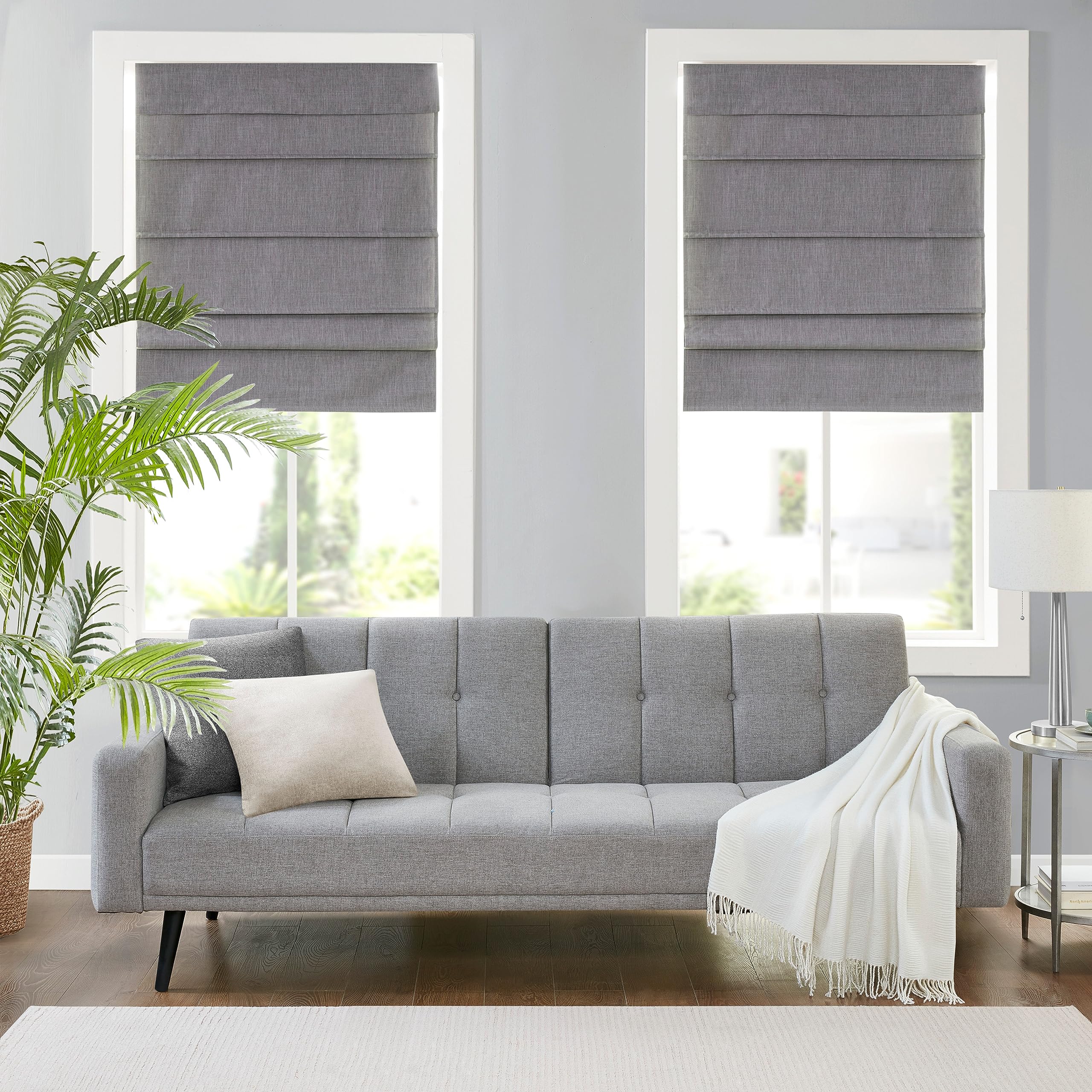 Madison Park Cordless Roman Shades Total Blackout Blinds, Linen-Like Fabric, Energy Efficient Thermal Insulated Roman Shades for Windows Blackout Total Privacy Window Blinds 31x64, Grey