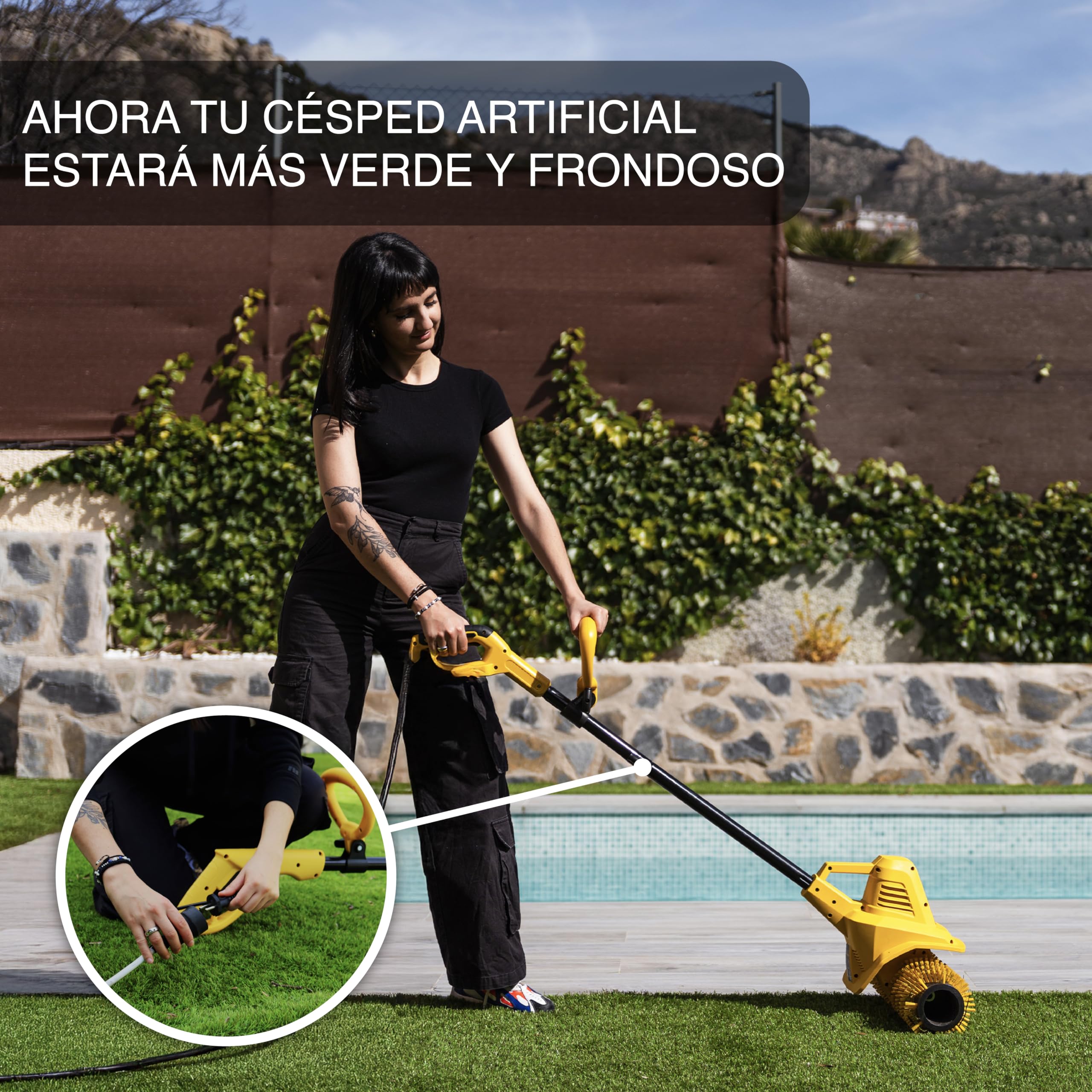 Garland Roll&Comb 141E-V19 - Peinadora/Barredora césped Artificial eléctrica enchufable - 300 W de Potencia, 4'8 kg de Peso y 40 cm de Ancho de Trabajo. con Manillar Plegable.