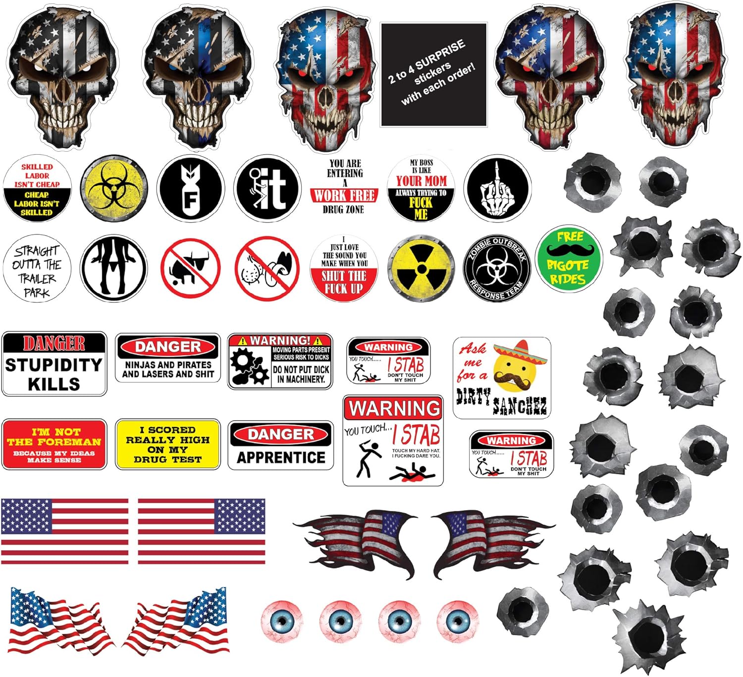 58 Pack of Crude Humor Hilarious Hard Hat Prank Decal Joke Sticker Funny Laugh Construction LOL