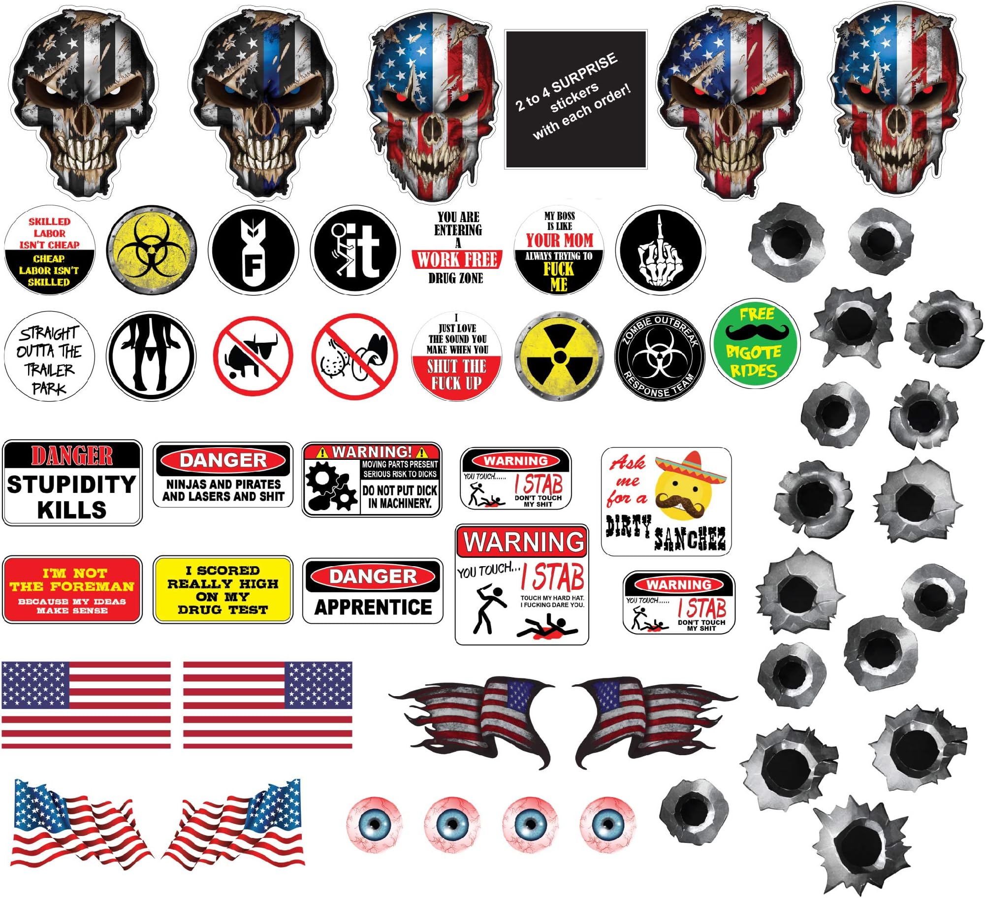 58 Pack of Crude Humor Hilarious Hard Hat Prank Decal Joke Sticker Funny Laugh Construction LOL