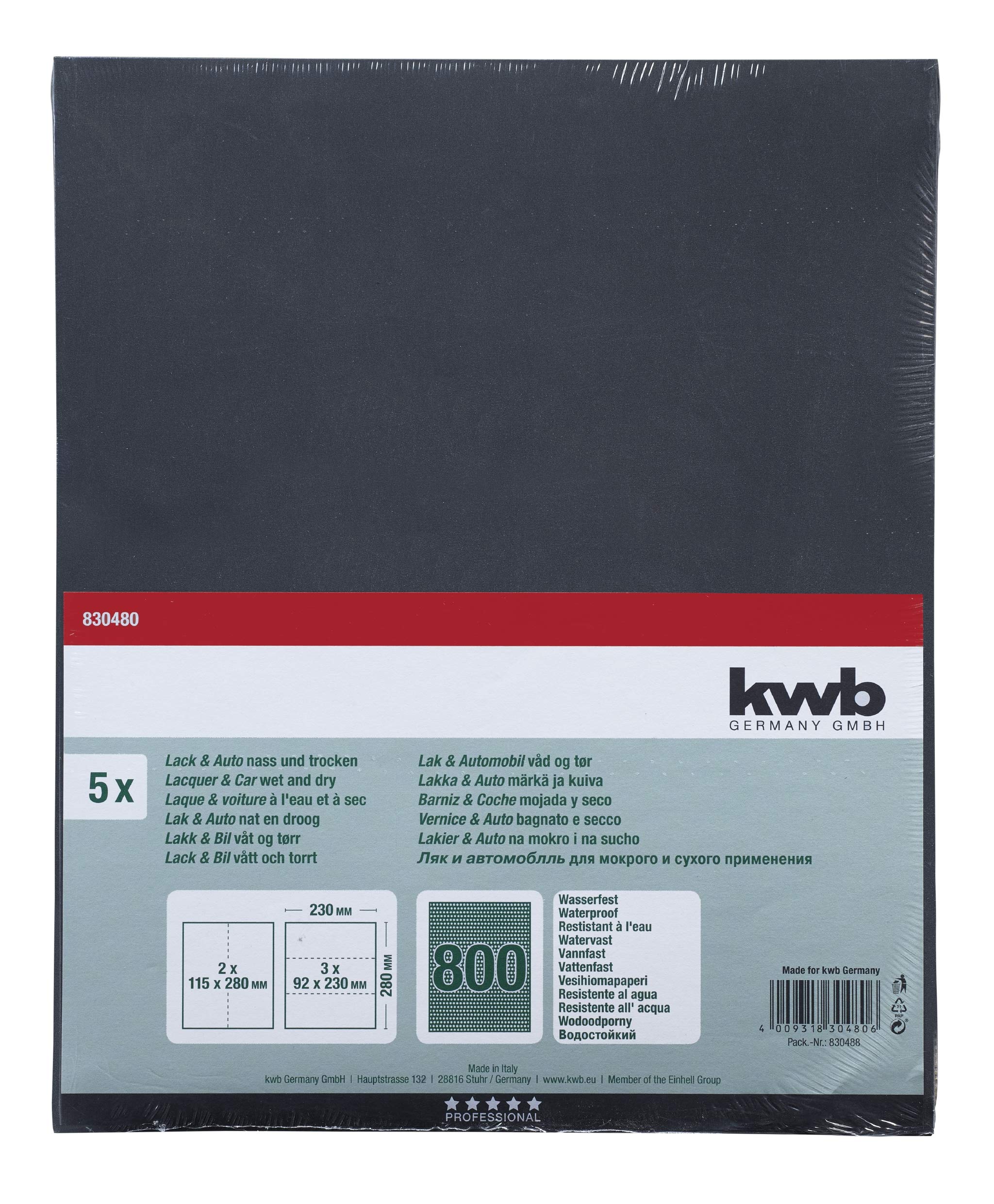 Carta Vetrata Acquatica KWB 230x280 Mm - Grana K-120 Per Vetro, Metallo E Vernici | 5 Fogli, Made In Europe - Foto 2