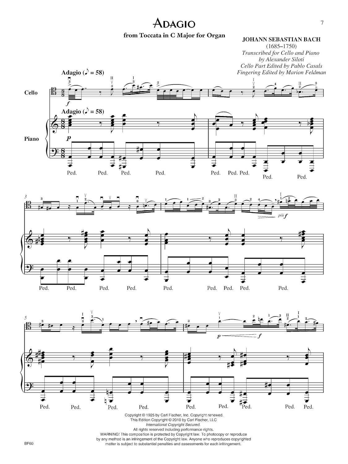 BF60 - The Casals Legacy: 10 Solo Pieces from Pablo Casals' Repertoire for Cello and Piano Accompaniment (VIOLONCELLE)