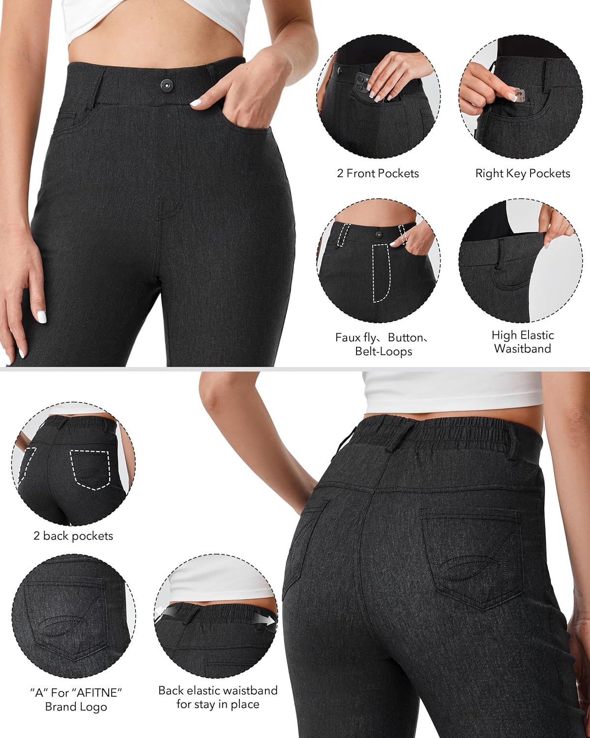 AFITNE Women’s High Waisted Stretchy Pull On Flare Jeans Trendy Fashion Cute Bootcut Denim Like Jeggings - Image 4