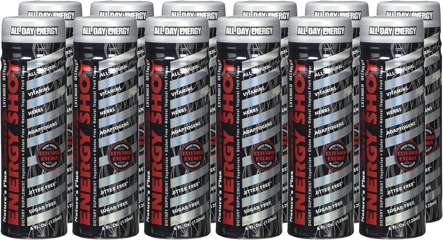 NaturesPlus Source of Life Energy Shot 12 Pack - 4 fl oz - Tropical Fruit Flavor - 8 Hour Energy - Whole Foods & Antioxidants - Vitamin B12 - Sugar-Free, Vegan, Vegetarian, Gluten-Free - 12 Servings : Health & Household