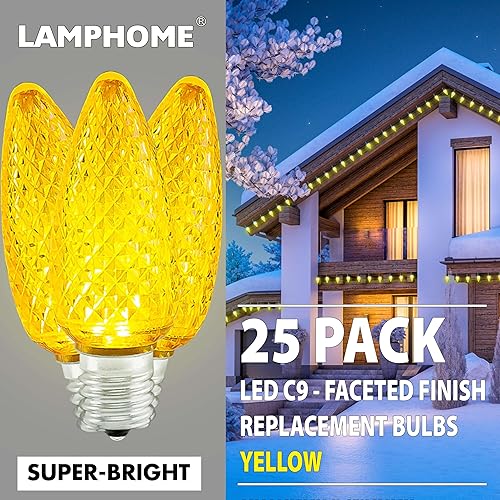 Miniatura 2 de LAMPHOME Paquete de 25 luces LED de Navidad facetadas C9, bombilla decorativa navideña, 0.9 vatios, base intermedia E17, luces de Navidad facetadas,
