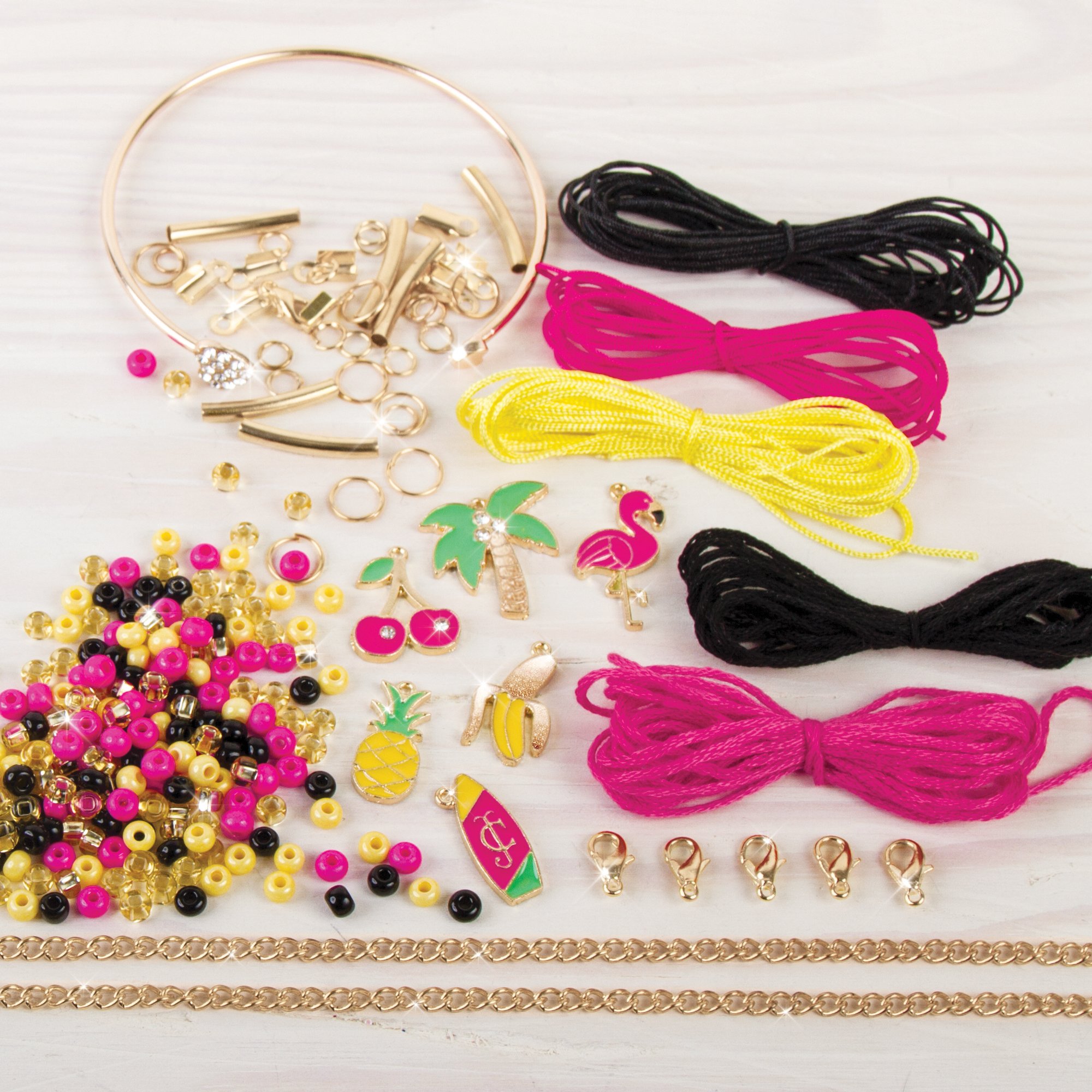 Make It Real – Juicy Couture Fruit Obsessions Bracelets. DIY Bracelet Making Kit for Girls. Design and Create Girls Bracelets with Juicy Couture Charms, Beads, Gold Bangle, Nylon and Cotton Threads