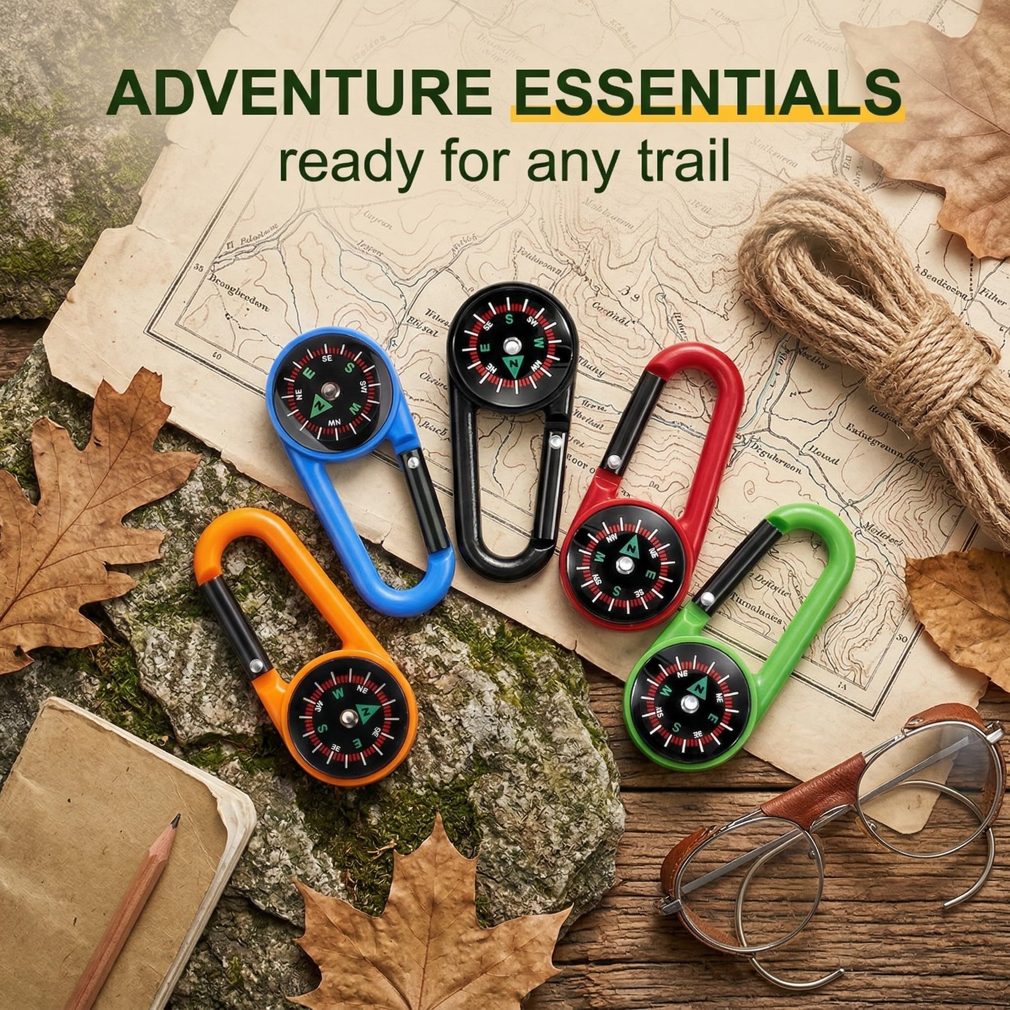 5 PCS Bussola Portachiavi per Bambini, Mini Bussola con Moschettone,Campeggio, Ideale per Outdoor, Orientamento e Survival (Cinque Colori)