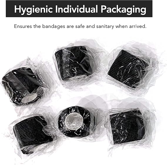 RISEN Cohesive Bandage 2 x 5 Yards, 6 Rolls, Self Adherent Wrap Medical Tape, Adhesive Flexible Breathable First Aid Gauze Ideal for Stretch Athletic