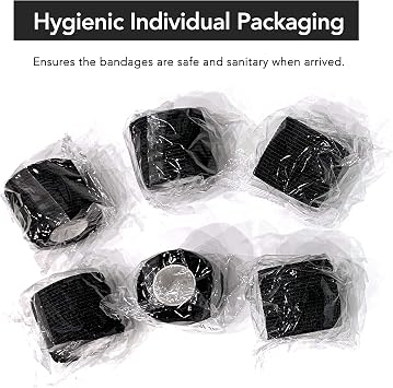RISEN Cohesive Bandage 2 x 5 Yards, 6 Rolls, Self Adherent Wrap Medical Tape, Adhesive Flexible Breathable First Aid Gauze Ideal for Stretch Athletic