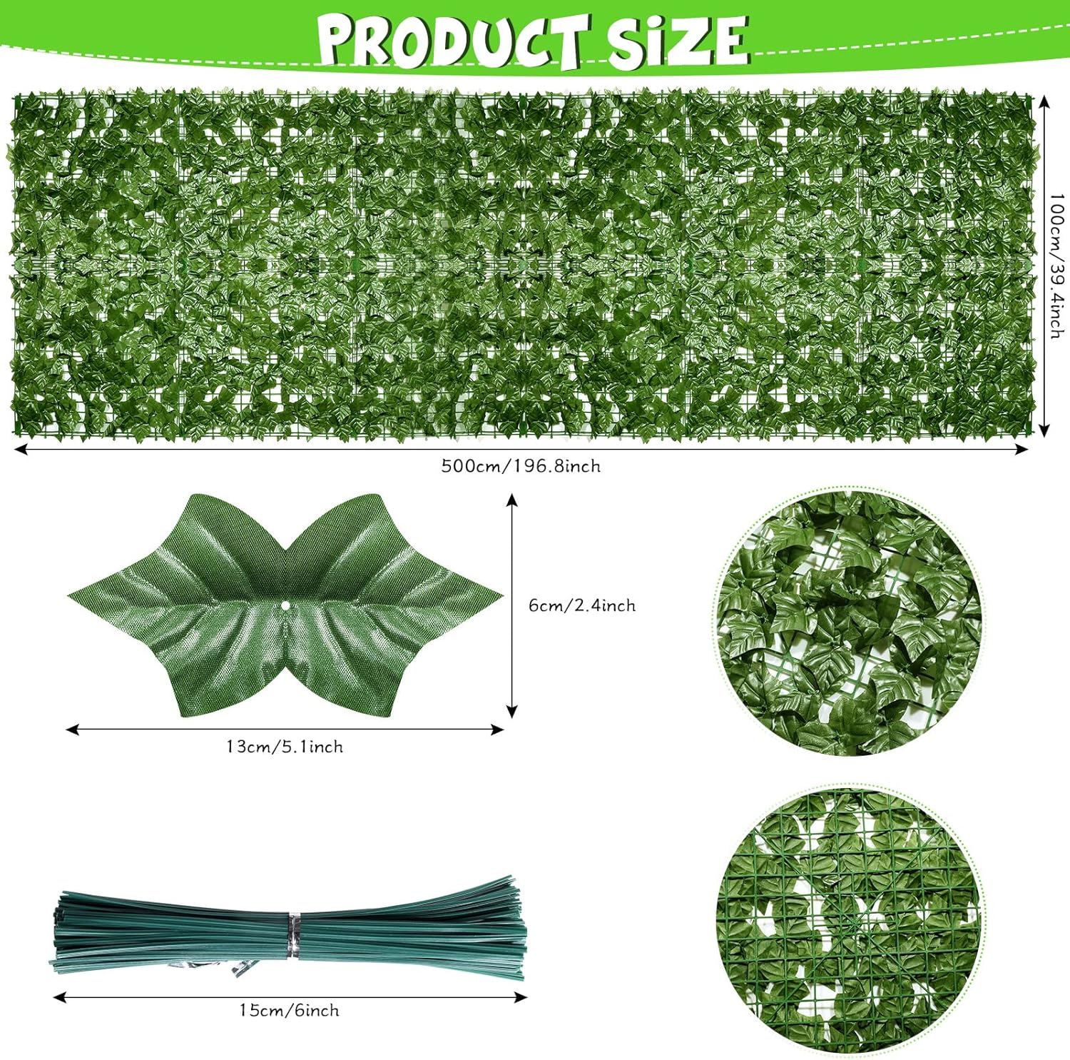 Extra Long 197 x 40 Inch Expandable Faux Ivy Privacy Fence Artificial Ivy Privacy Fence Wall Screen Greenery Vine Leaf Hedges Panels for Garden Backyard Balcony Indoor Outdoor Decor(196.8 x 39.4 Inch)