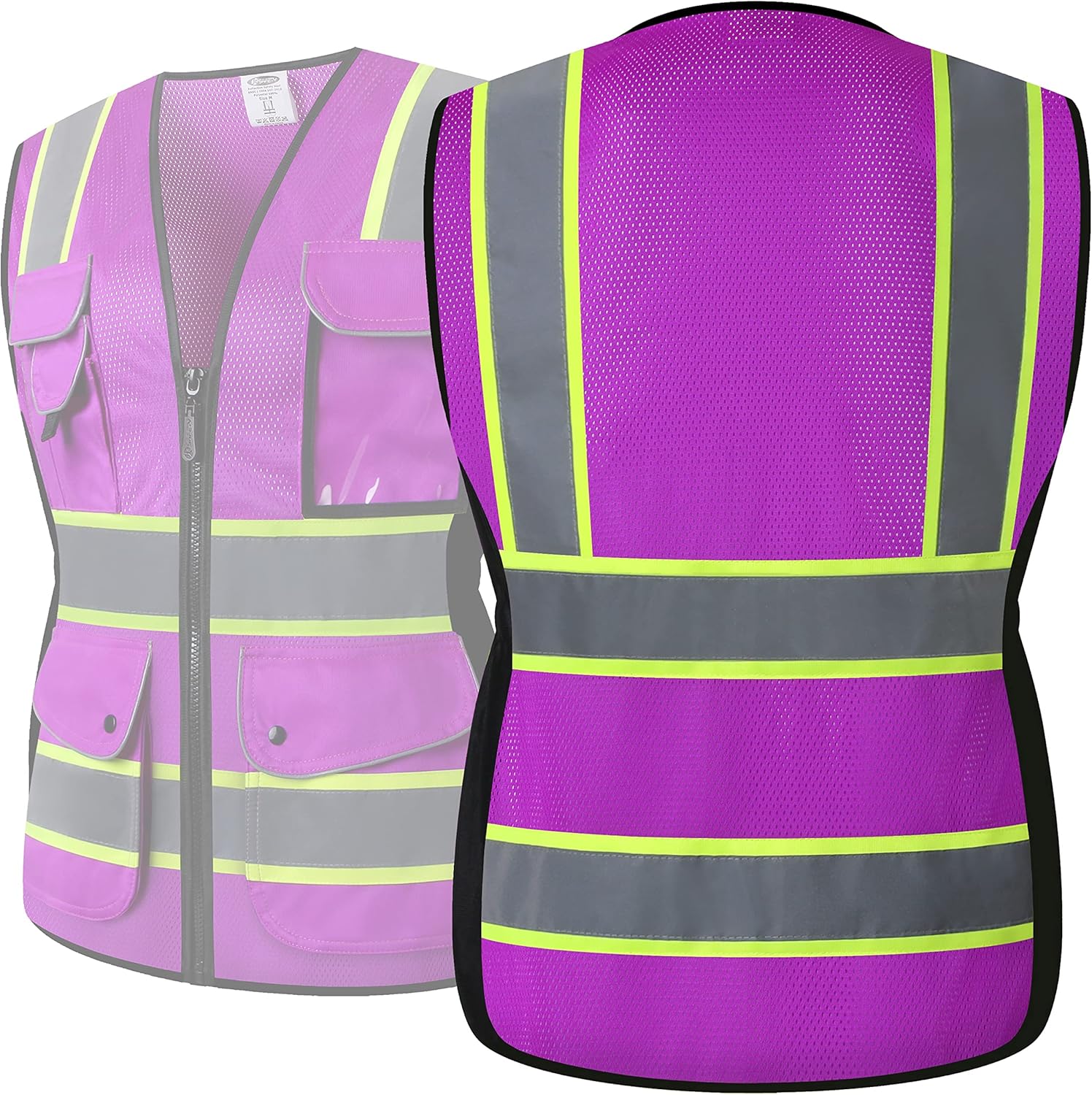JKSafety Women Hi-Vis Reflective Safety Vest | Neon Color body Sewed Reflective Strips Breathable Lightweight ANSI Compliant - Image 5