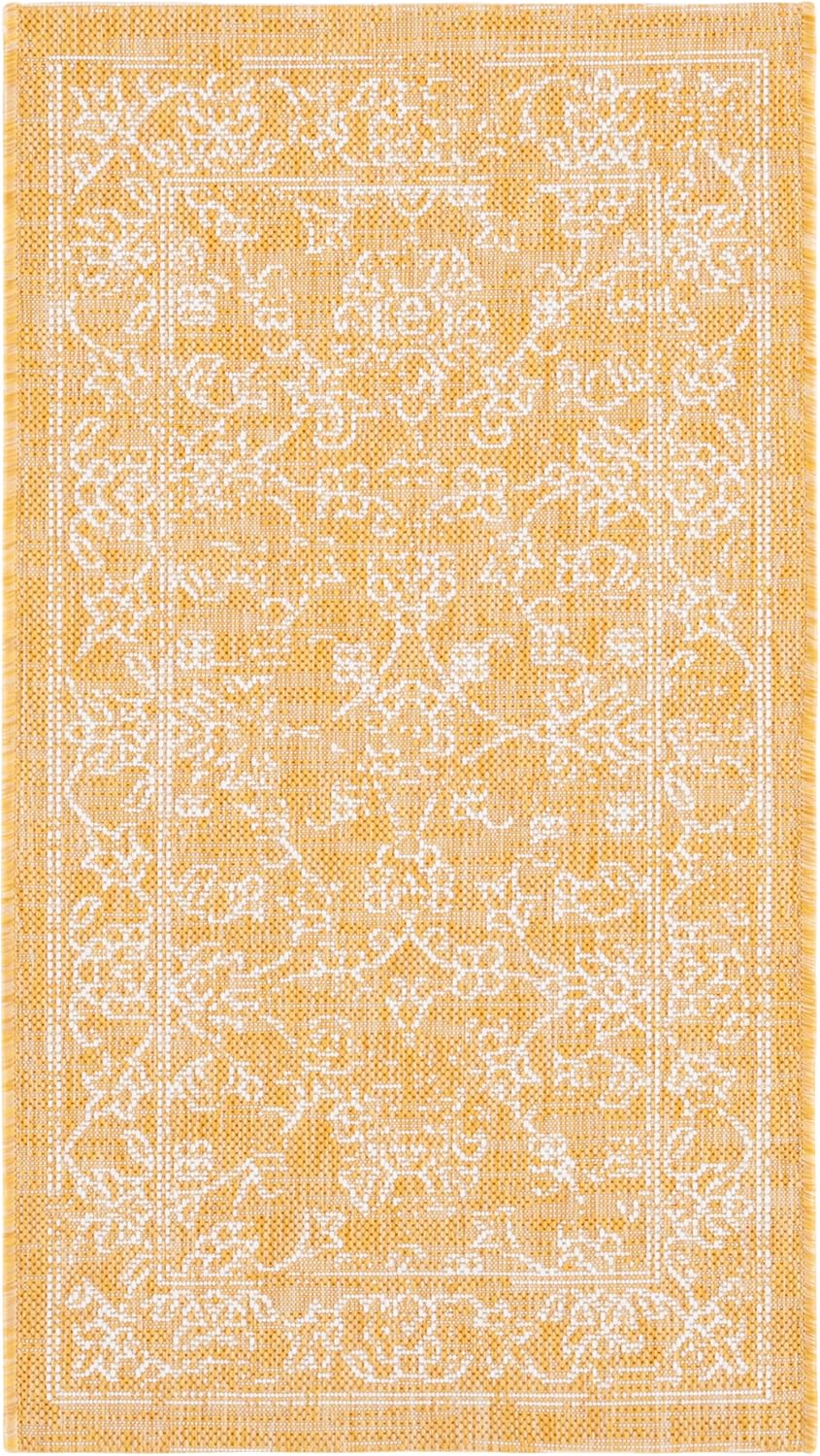 SAFAVIEH Washable Rug Outdoor Courtyard Collection - 2' x 3'7", Gold & Ivory, Non-Shedding & Easy Cleaning, Ideal for Patio, Front Door, Entryway, Doormat (CY8680-56021)