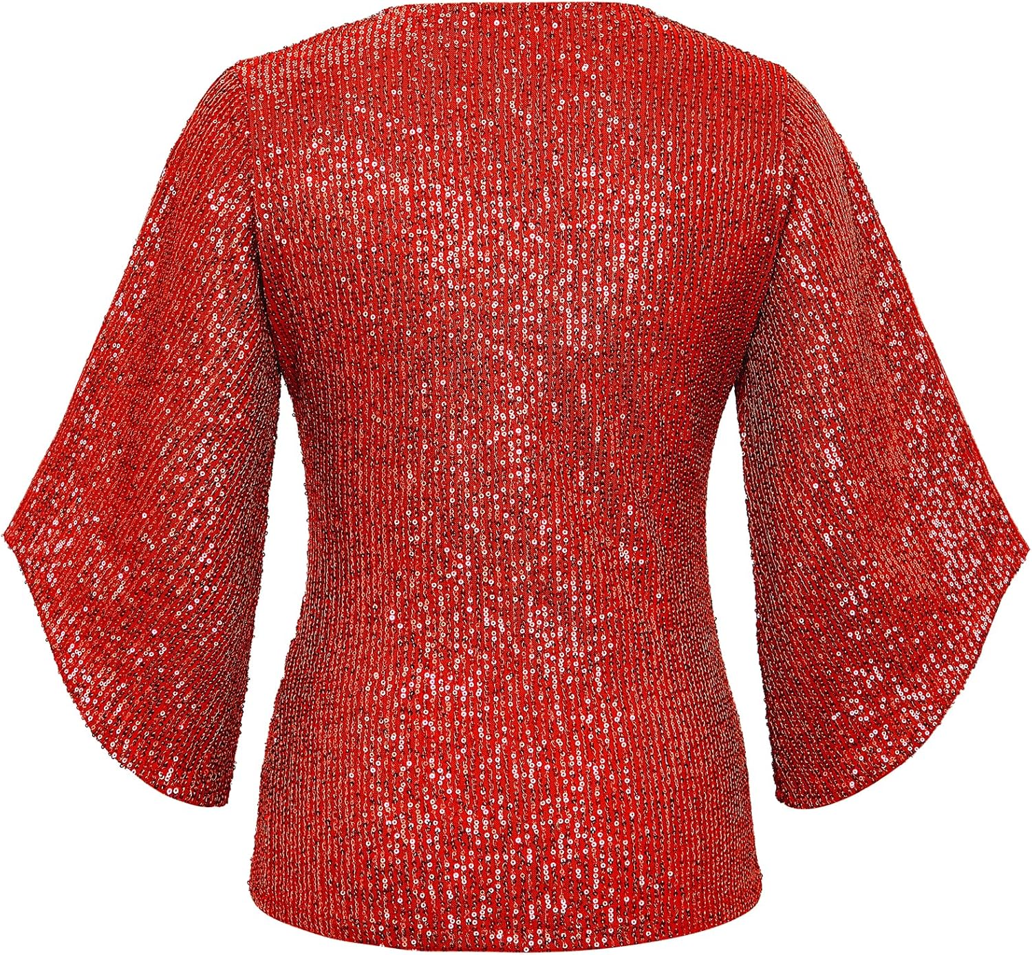 Sequin Top for Women 3/4 Sleeve V-Neck Party Glitter