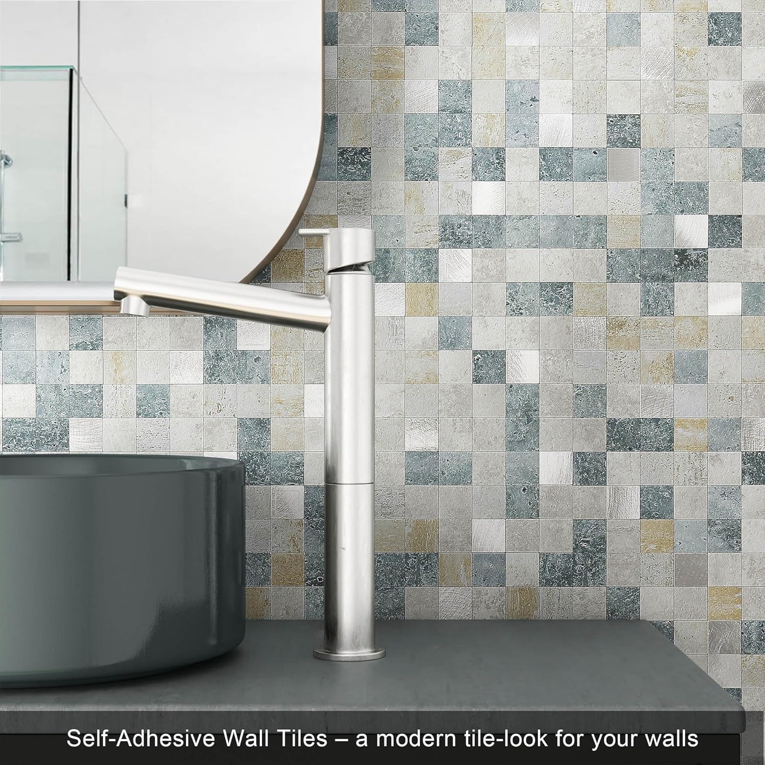 VAOVI Peel and Stick Self-Adhesive Marble Mosaic Wall Tile Backsplash for Kitchen Bathroom Shower(Blue Grey 10 Sheets)