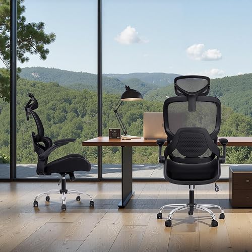 Miniatura 2 de Silla de oficina ergonómica de malla, silla de escritorio grande y alta con asiento de espuma gruesa de 5 pulgadas, soporte lumbar ajustable, silla
