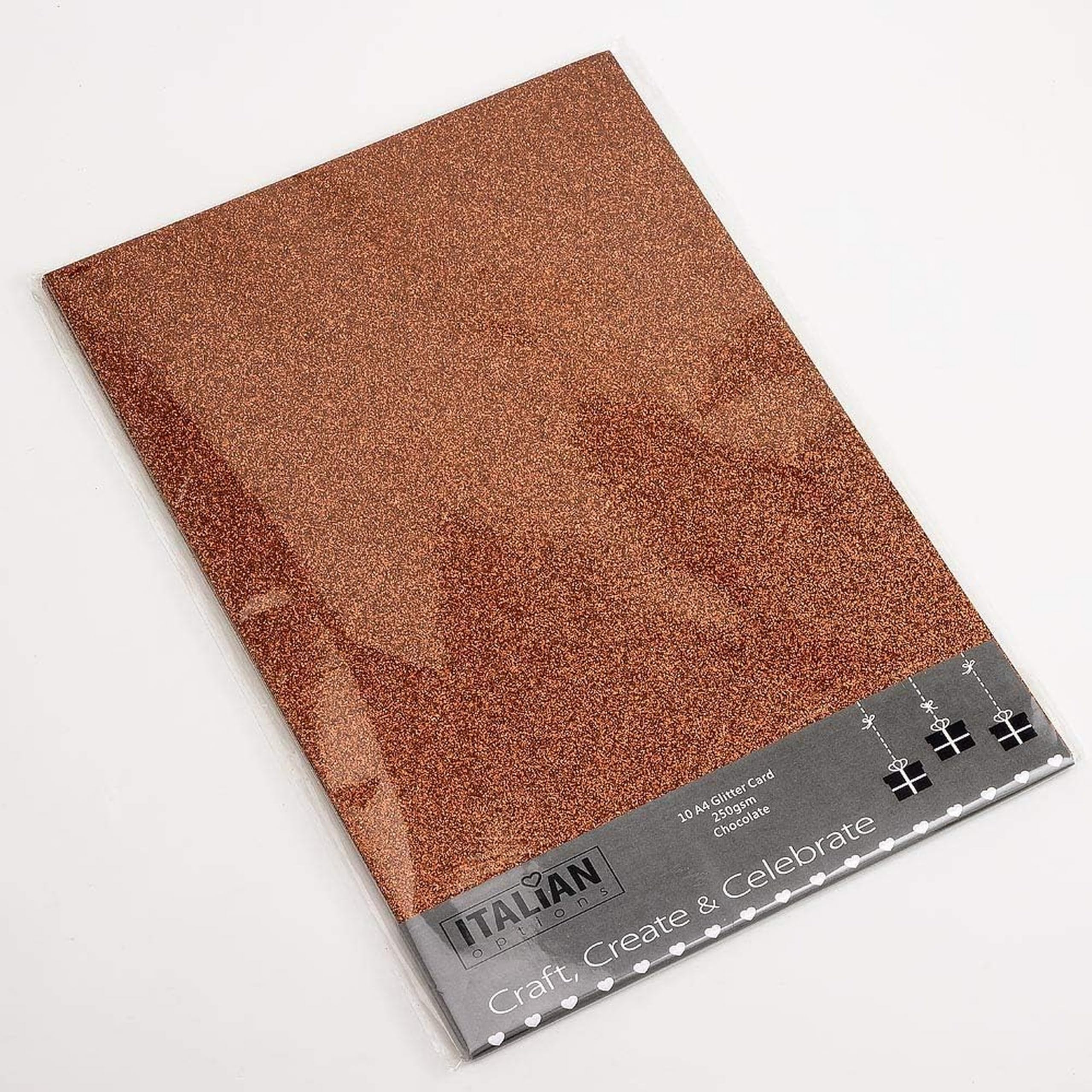 Italian Options Non-Shed Glitter Cardstock Paper, Sturdy Glitter Card for Electronic Die-Cutter Machines, Christmas Crafts and Card Making Supplies, 10 Coloured Sheets, A4, 250gsm, Chocolate