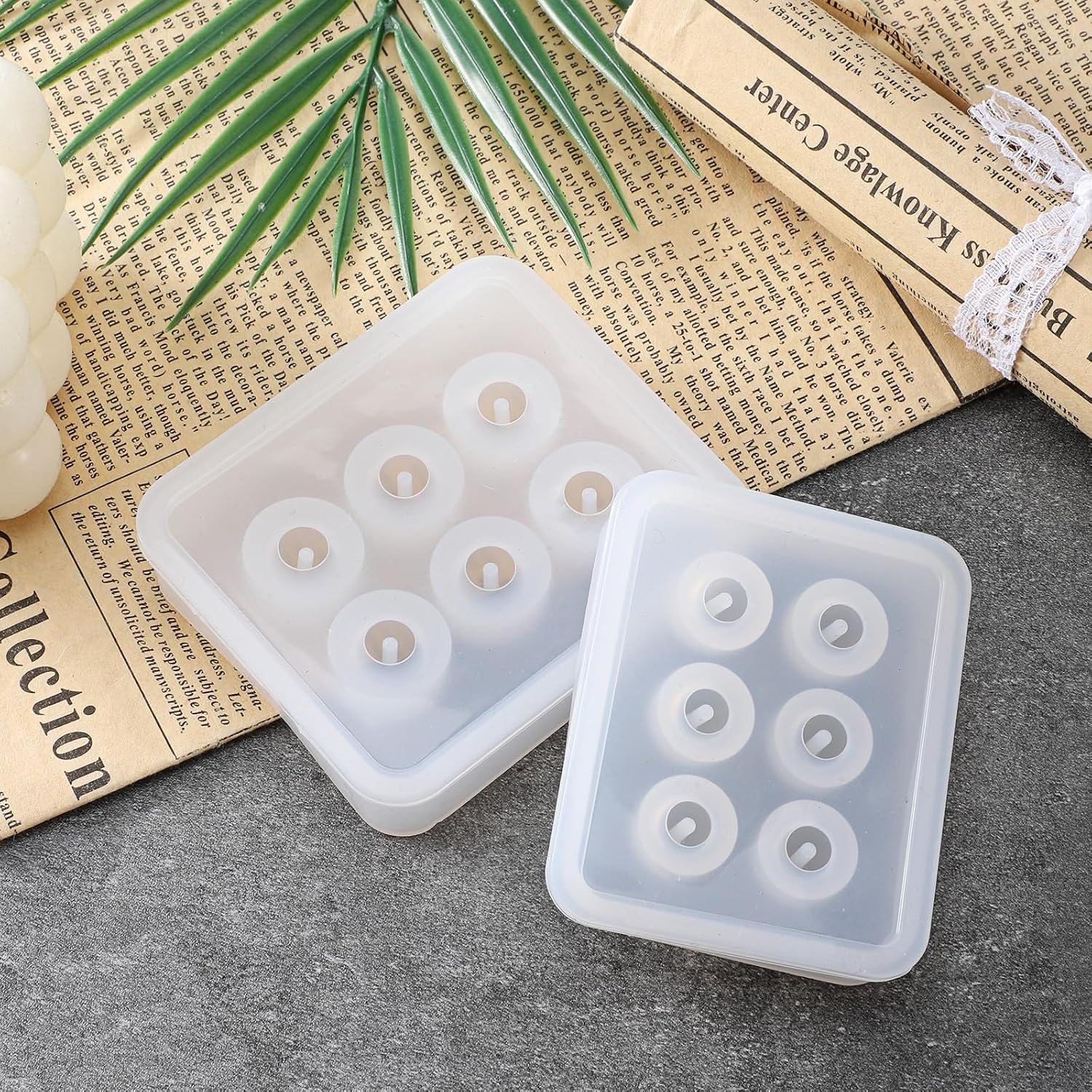 Resin Bead Mold, 2 Pack Jewelry Resin Molds Silicone Bead Molds with Hole fot Jewelry Making DIY Bracelet Craft Decoration Supplies