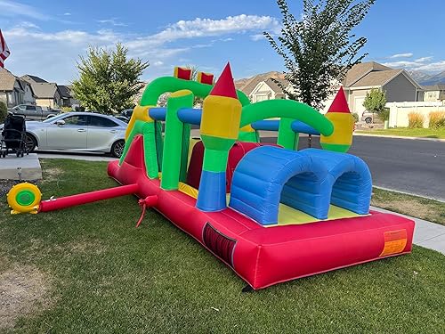Miniatura 9 de Whubefy Casa de rebote grande de 18 x 8.2 pies para niños grandes de 8 a 12, carrera de obstáculos inflable inflable con doble tobogán, túneles