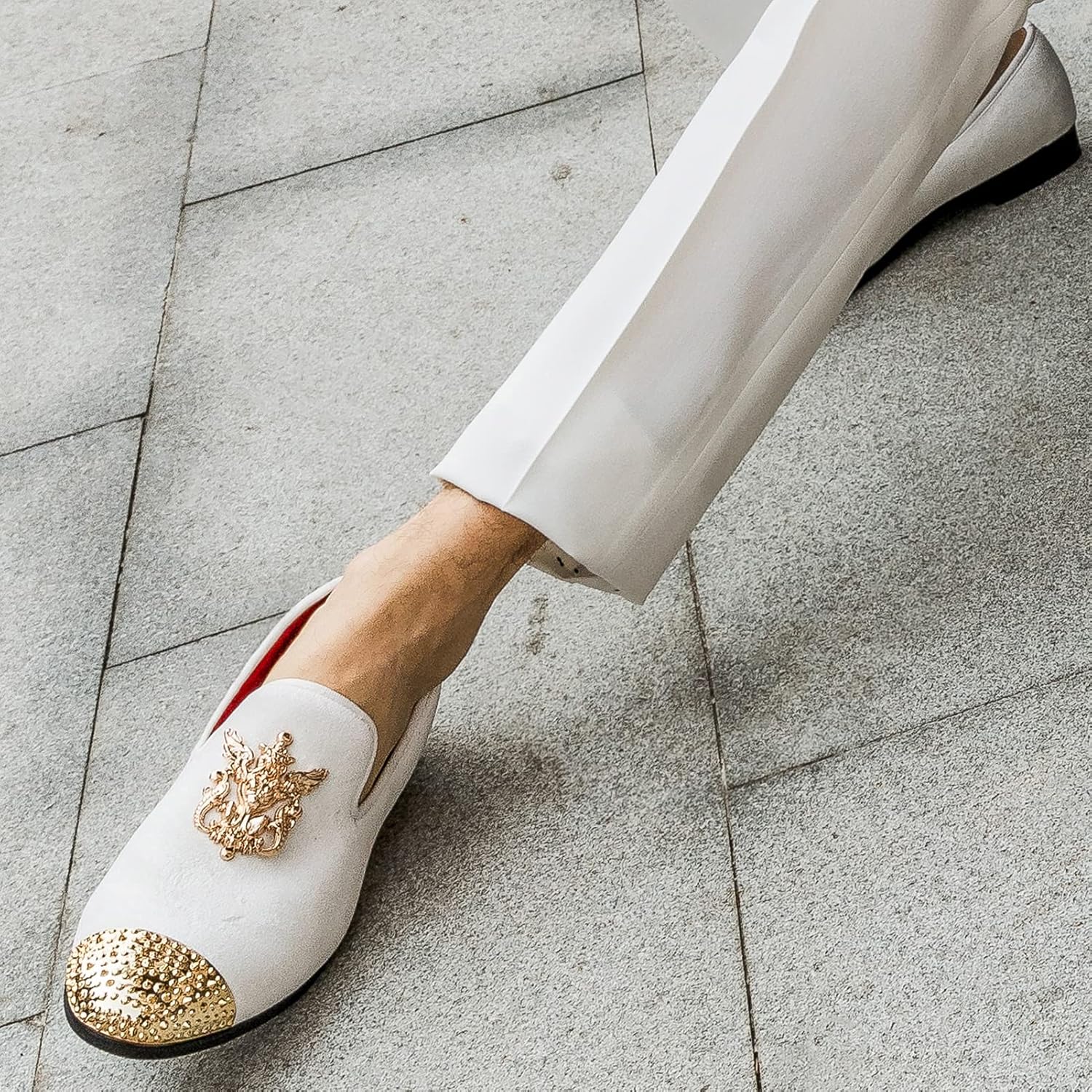 Meijiana Mens Velvet Loafers Dress Shoes with Metal Embellishments Party Luxury Loafer Shoes - Image 3