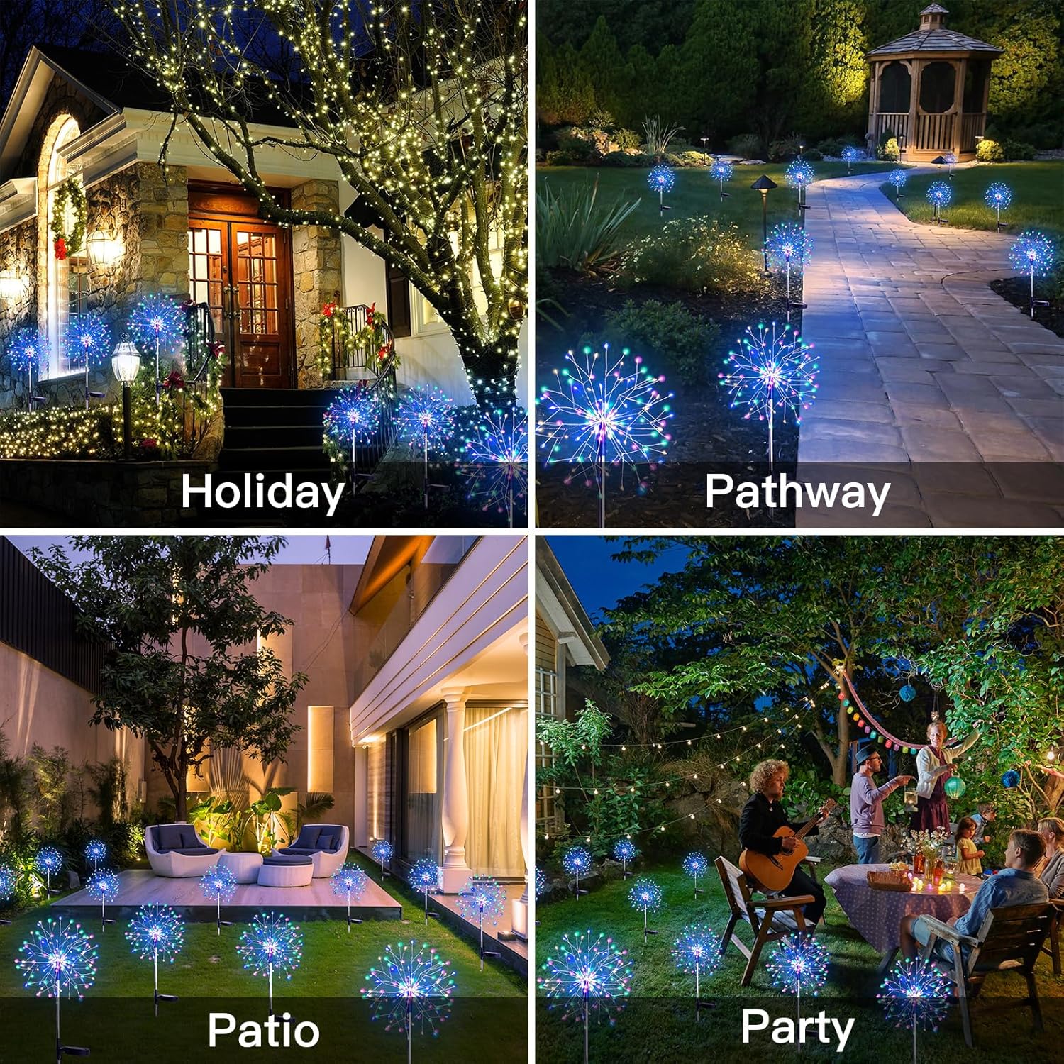 suddus 2Pack 150LED Solar Firework Lights Multicolor and 2Pack 33ft 100LED Solar Fairy Lights White