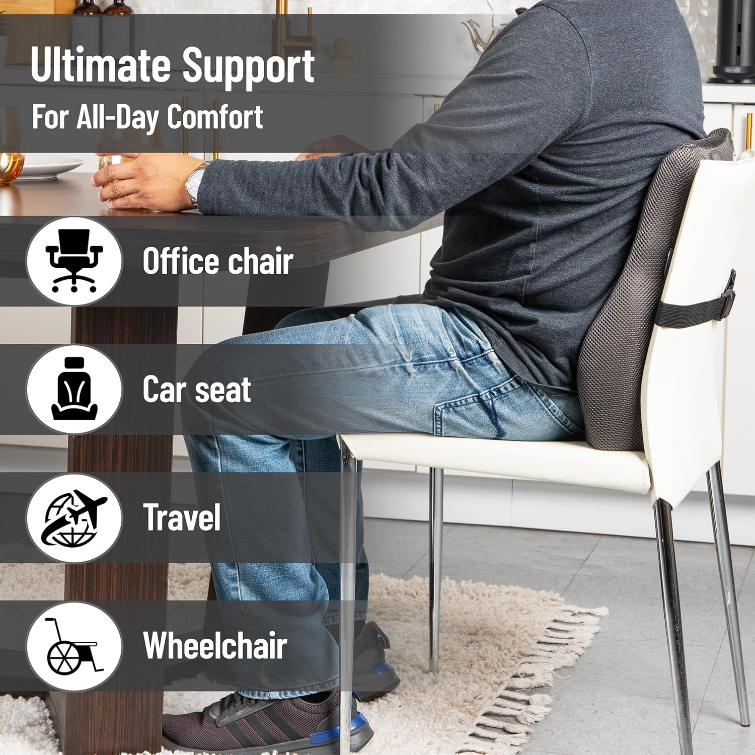 Mind Reader Air-Cloud Lumbar Cushion, Ergonomic Memory Foam Back Support Pillow for Office Chairs, Recliners, and Car Seats, Chiropractor-Recommended, Gray