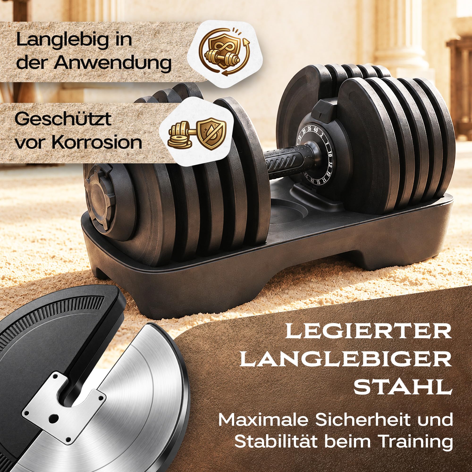 Mancuerna Regulable Juego de Mancuernas Ajustables | 12kg |18kg | 24kg | 40kg | Dumbbell Set compacto - Pesas regulables para Hombre & Mujer - Mancuernas