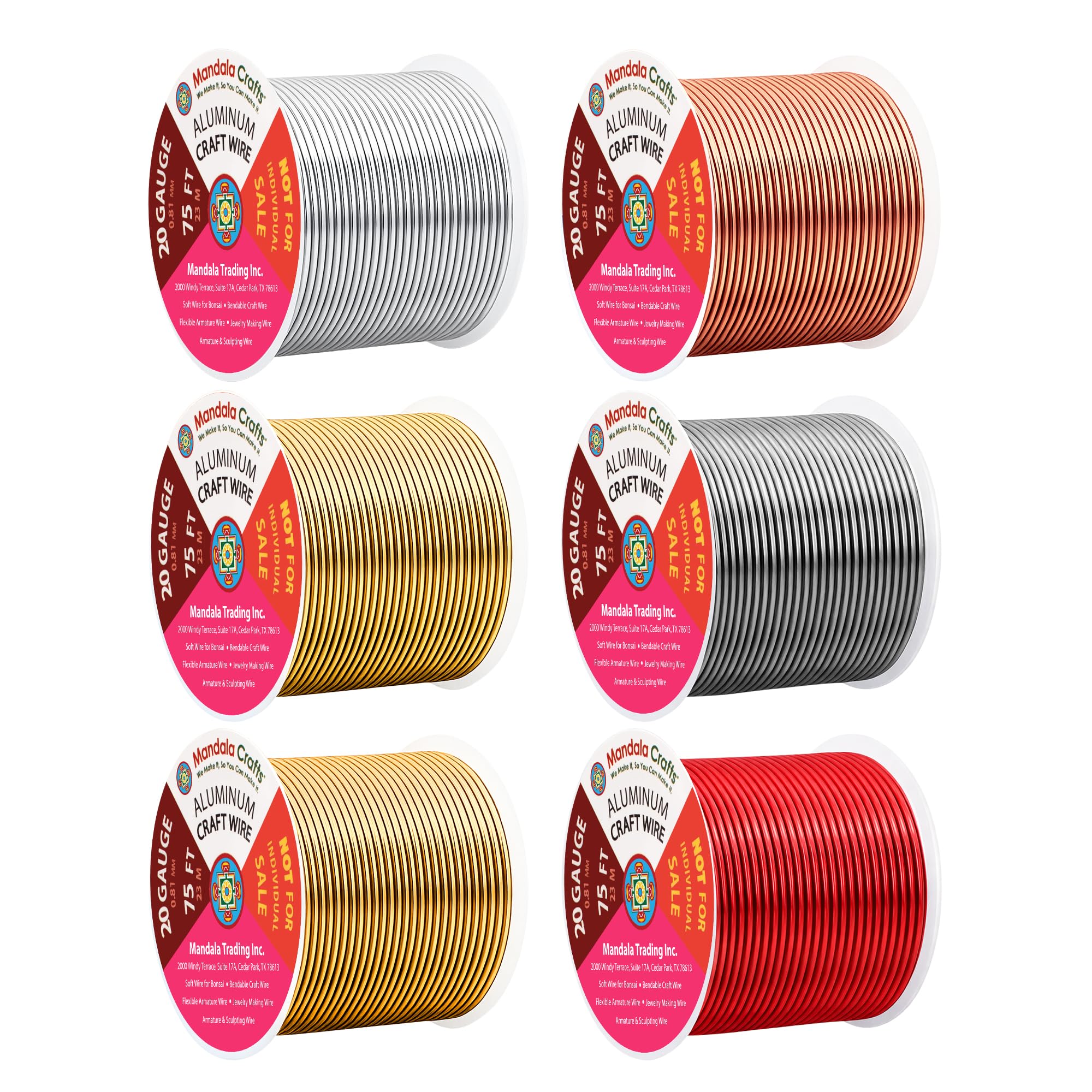 Mandala Crafts 20 GA Gray Copper Red Assorted Anodized Aluminum Craft Wire