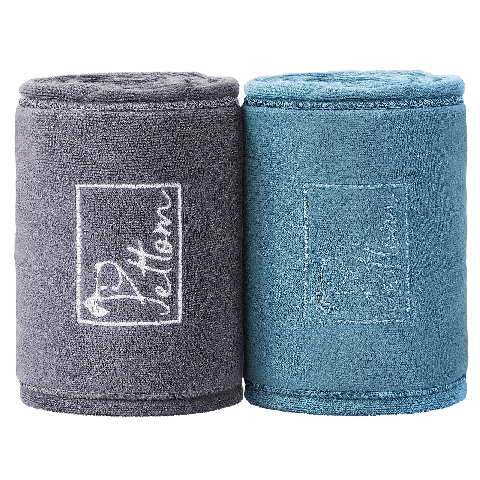 PETTOM 2 Stücke Hundehandtuch Mikrofaser Extra Saugfähig, Handtücher Hund mit Taschen Schnell Trockend, Badehandtuch für Hunde und Katzen 90 * 50cm, Grau&Blau