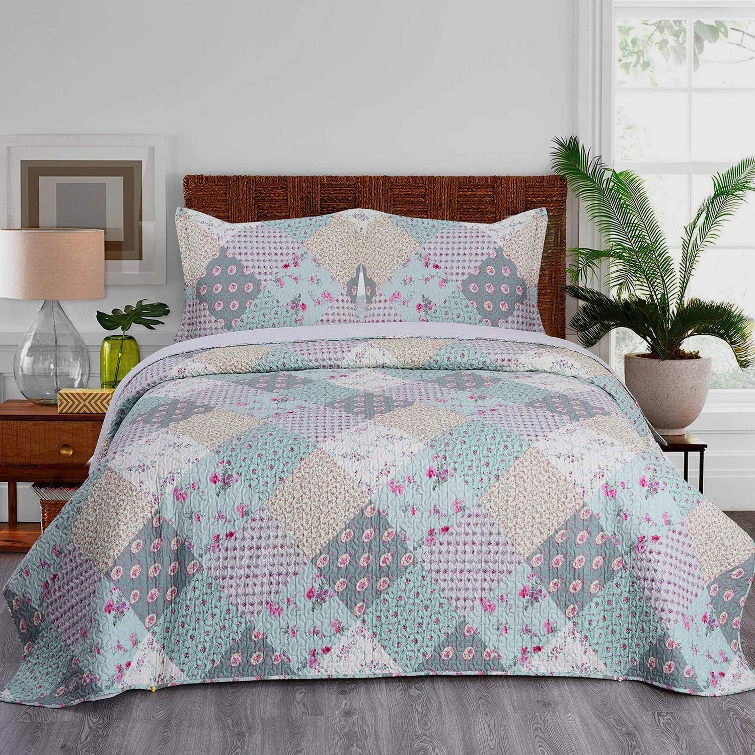 MERRY HOME Quilt Set Queen, Pattern Printed Bedspread Set , 3 Pieces, Soft Microfiber Bedding Quilt Coverlet for All Season : Home & Kitchen