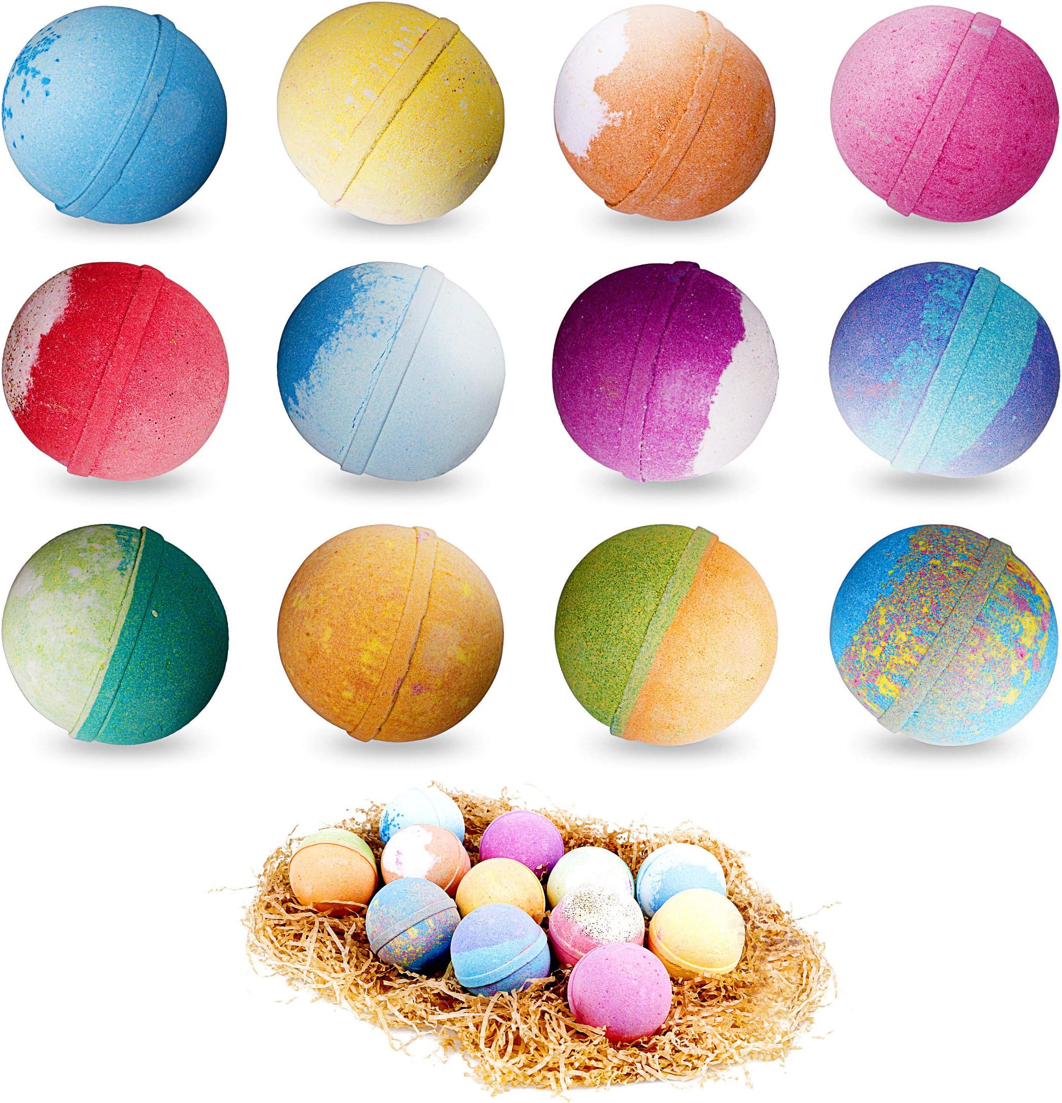 12 Super Large 5oz Bath Bombs Each Best Gift Ideas for Women Teen Girls and Kids Handmade with Natural Vegan Shea & Cocoa Butter Spa with Fizzies and Included 12 Candles Mothers Day Gifts